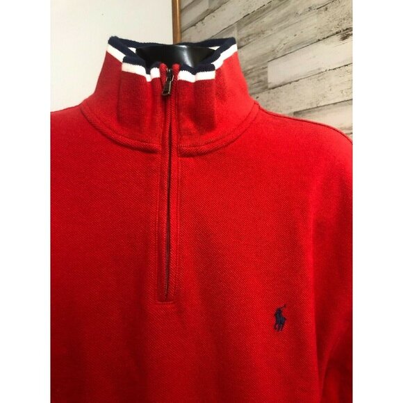 Polo Ralph Lauren Red 1/4 Zip Pullover Sweater XL Cotton Mens Casual Wear - Picture 2 of 6